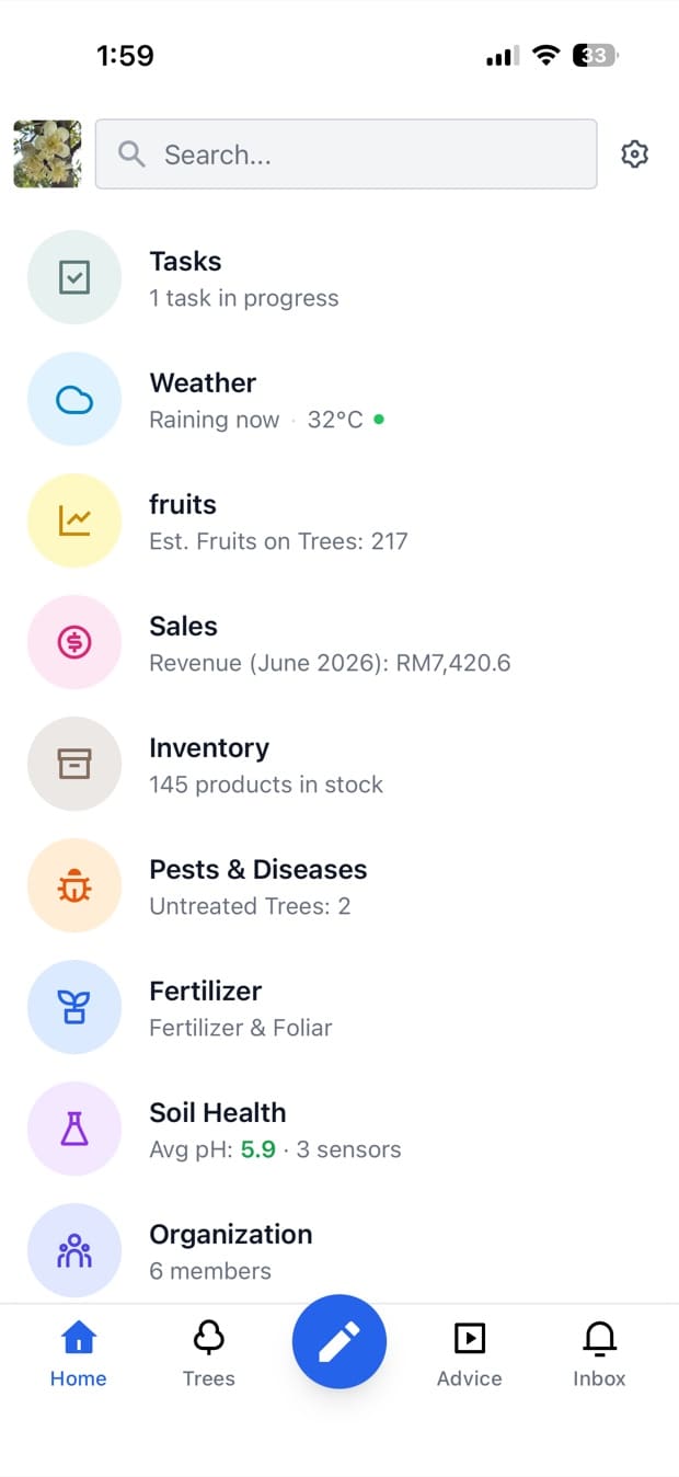 手机上的 DurianPro 主页仪表板
