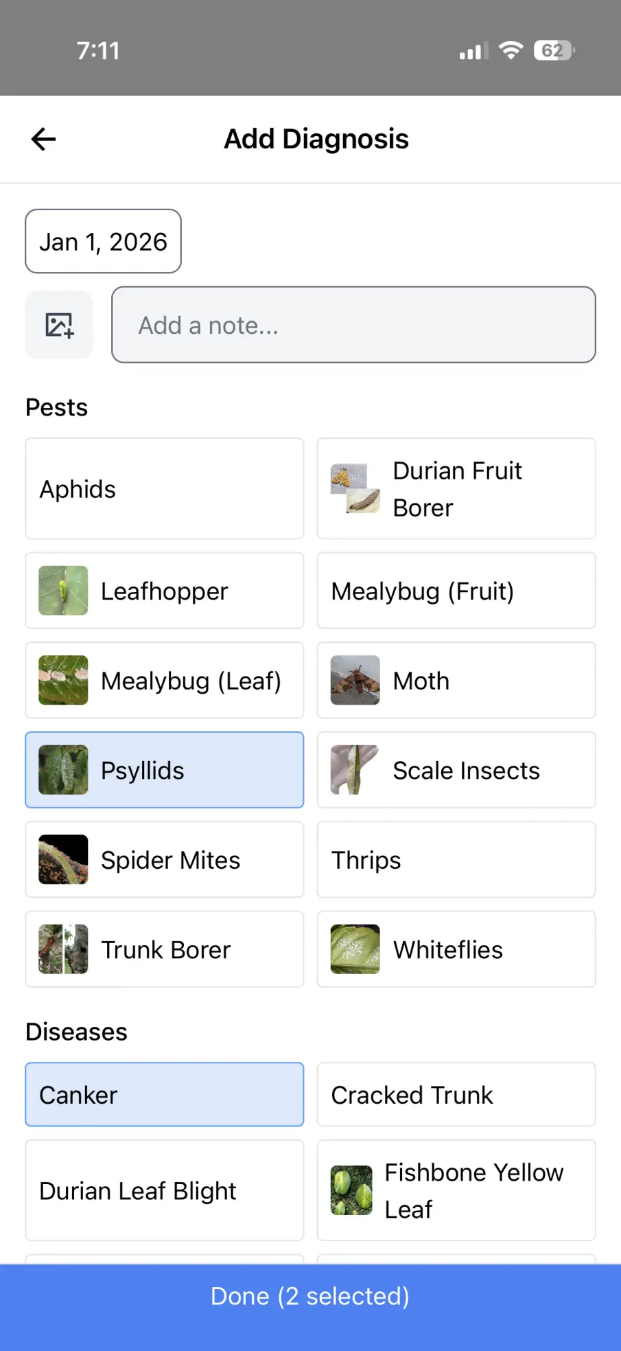 Log pest or disease incident in DurianPro