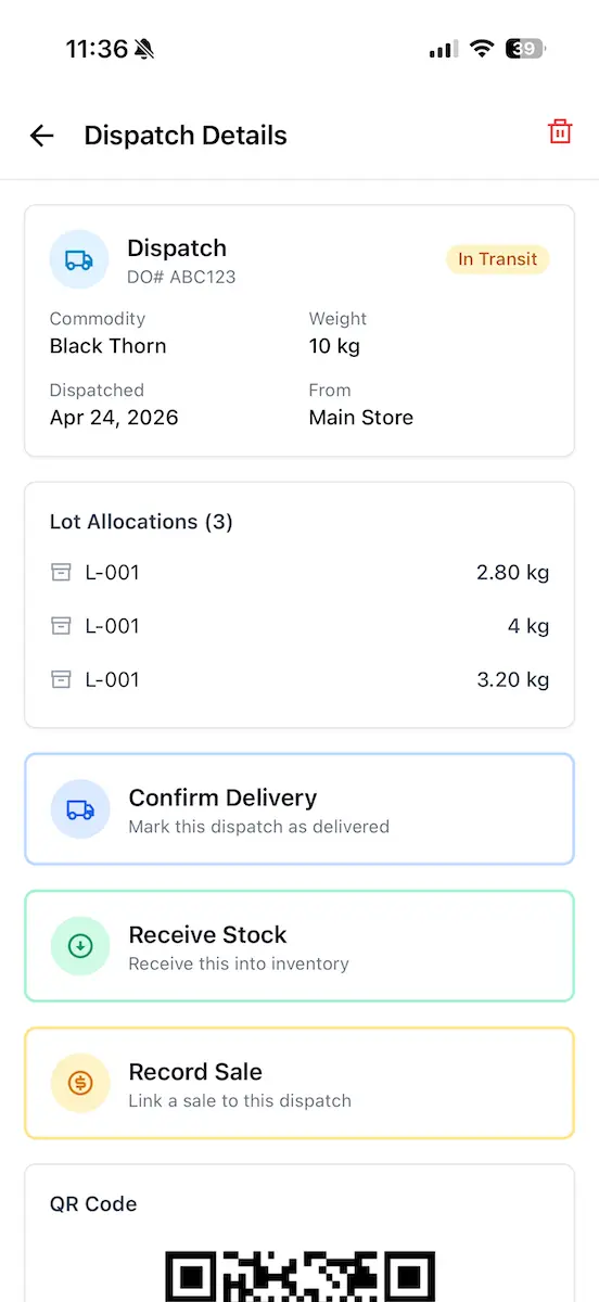 Skrin penghantaran dengan kod QR dalam DurianPro