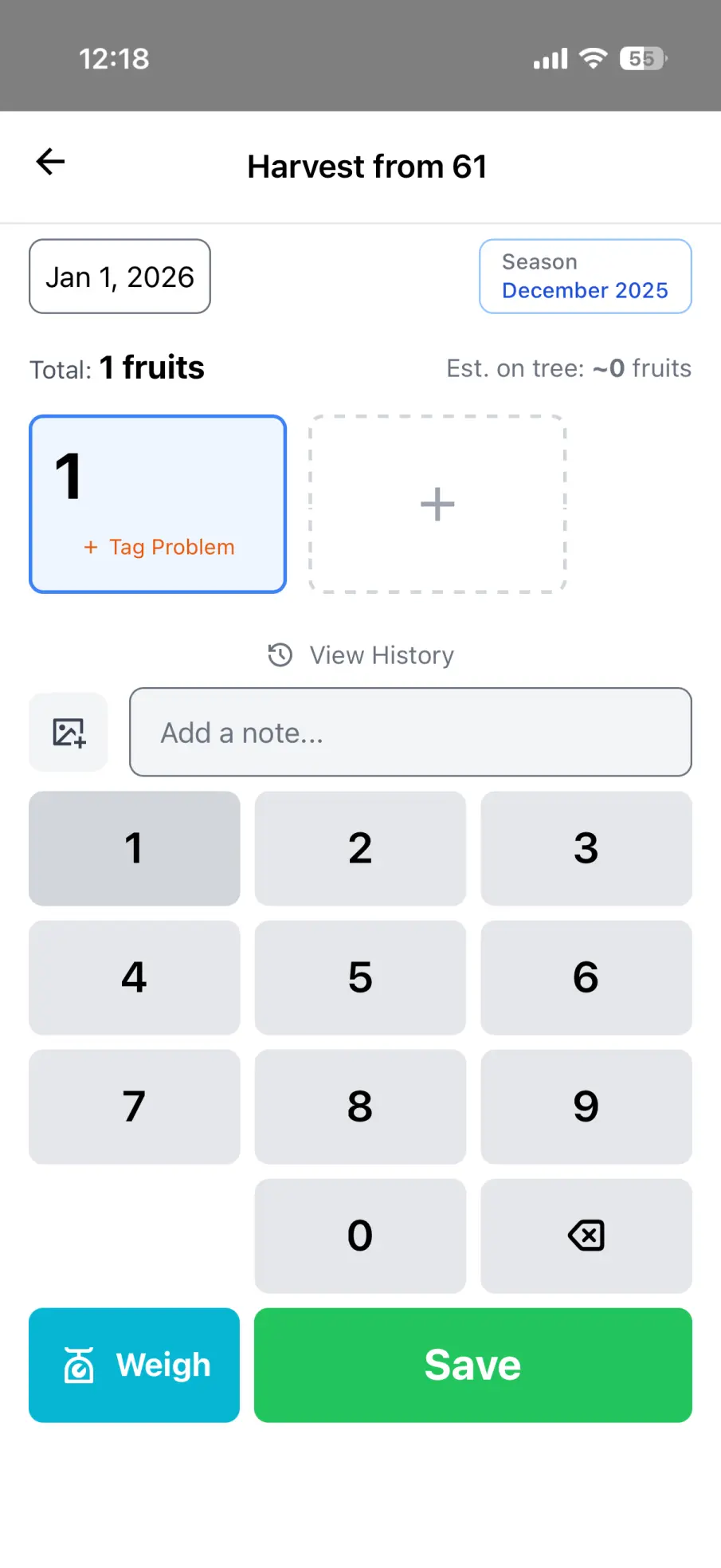 Log harvests per tree in the Harvest Analytics app